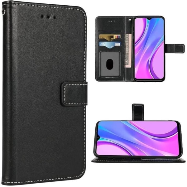 Etui til Redmi 9 (6,53") sort lædereffekt Elegant design solid magnetisk lukning Svart
