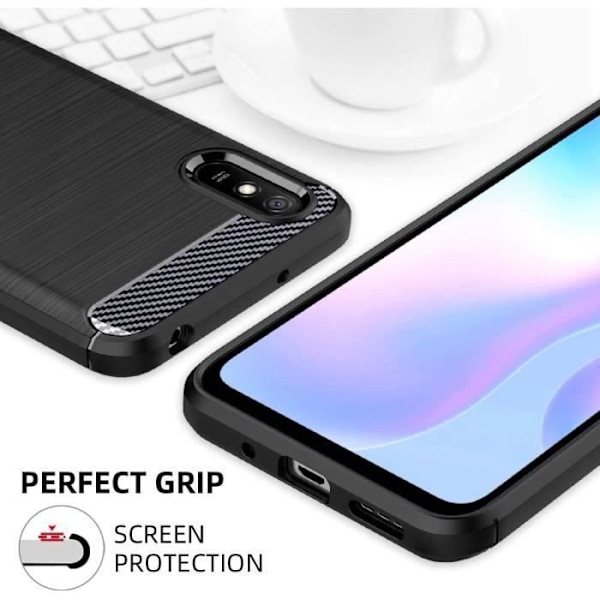 Skyddsskal - E.F.CONNECTION - för Redmi 9A - Mjukt skal - Kolfiber - Stötskyddande svart Svart