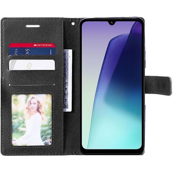 Coque til Xiaomi Redmi 14C - Lædereffekt Anti-Ridse Stødabsorberende Beskyttelse 360° - Sort Svart