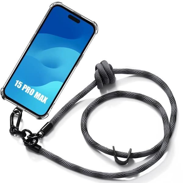 Mobilskal med Rem - för iPhone 15 Pro Max - Grå - Mjuk Silikon - Avtagbar - Lätt Grå