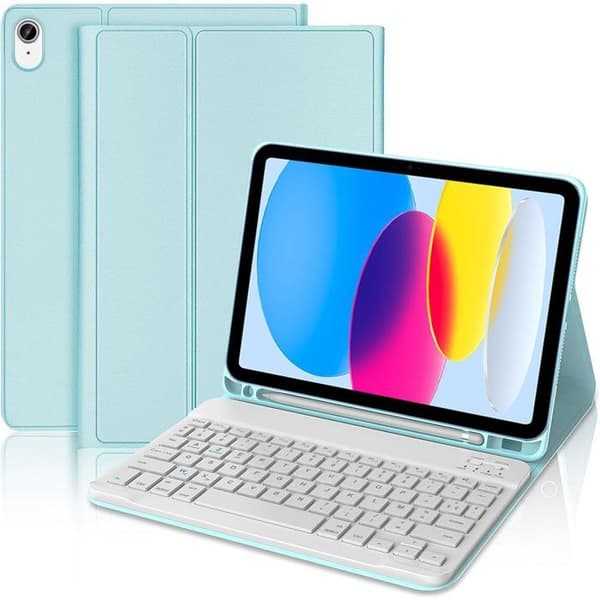 Tangentbordsskal - E.F.CONNECTION - iPad A16 (11") / iPad 10 2022 - Blå Syntetisk Läder - Bluetooth AZERTY