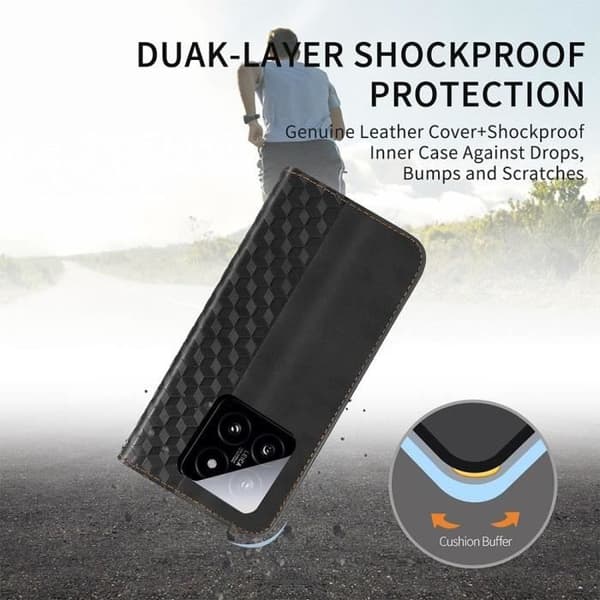 Fodral - E.F.CONNECTION - för Xiaomi 14 Pro - Rep-skydd - Lädereffekt + 2 Härdade Glas Svart