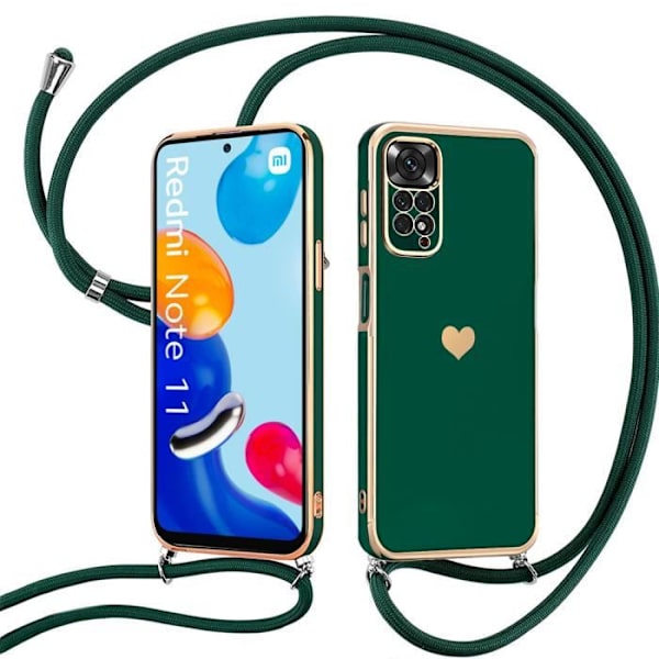 Ledningsetui til Xiaomi Redmi Note 11-11S beskyttelsessilikone midnatsgrøn med justerbar ledning
