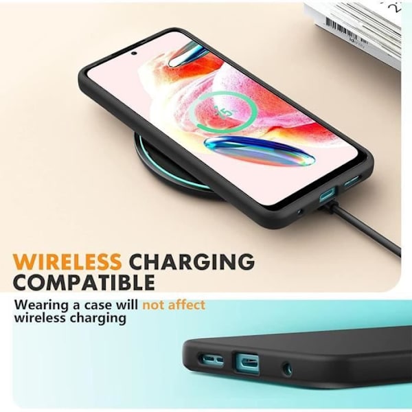 Etui til Xiaomi Redmi Note 12 med 2 hærdede briller, Ultra Slim Liquid Silicone Protection Black Svart