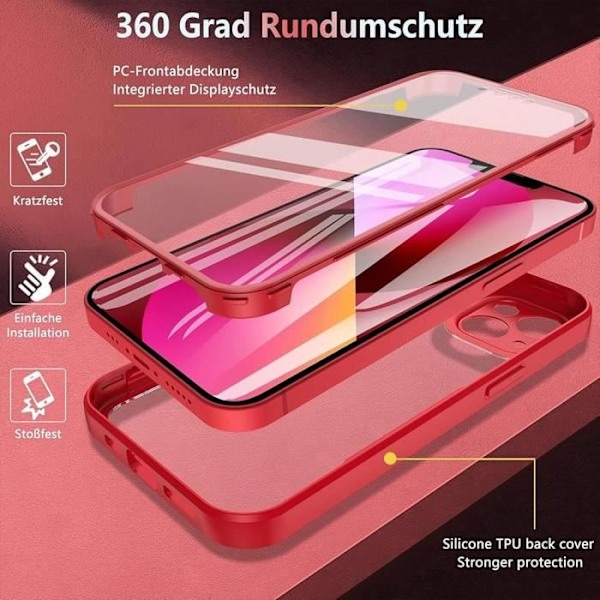 Heltäckande skal - Xiaomi - Redmi 14C - Förstärkt kant - 360° skydd - Röd Röd