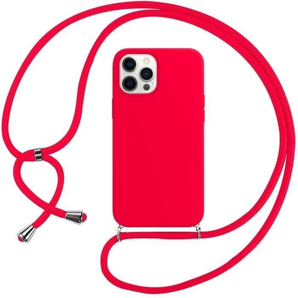 Skyddsskal - E.F.CONNECTION - för iPhone 12 Pro Max - Mjukt silikon - Röd - Med snodd Röd
