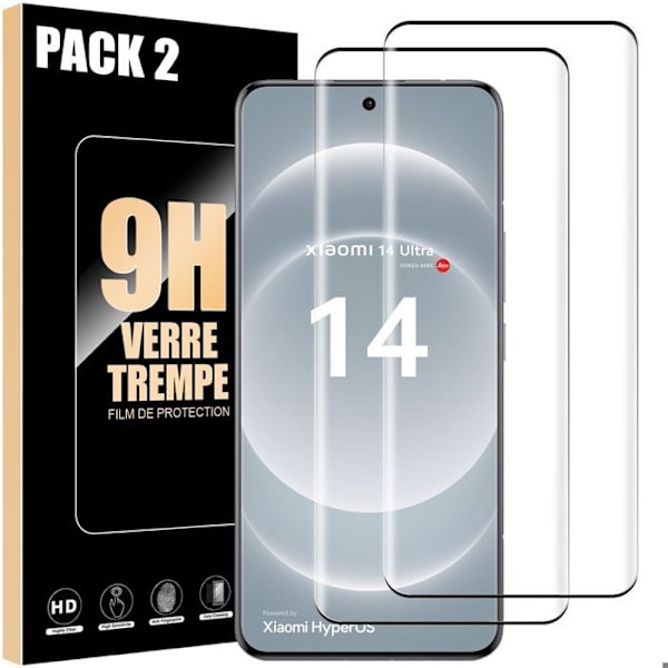 2 Helglasskærm til Xiaomi 14 Ultra - Stød- og ridsebeskyttelse med sort kant Transparent