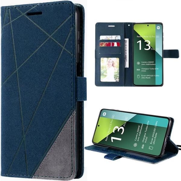 Coque - E.F.CONNECTION - för Redmi Note 13 Pro 5G - Syntetiskt läder - Kortfodral - Justerbart stöd marinblå
