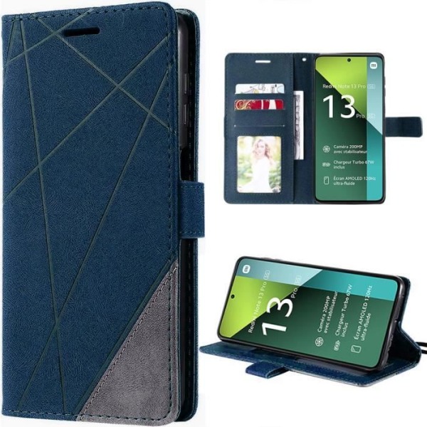 Coque - E.F.Connection - Redmi Note 13 Pro 5G - Syntetiskt läder - Kortfodral - Justerbart stativ marinblå