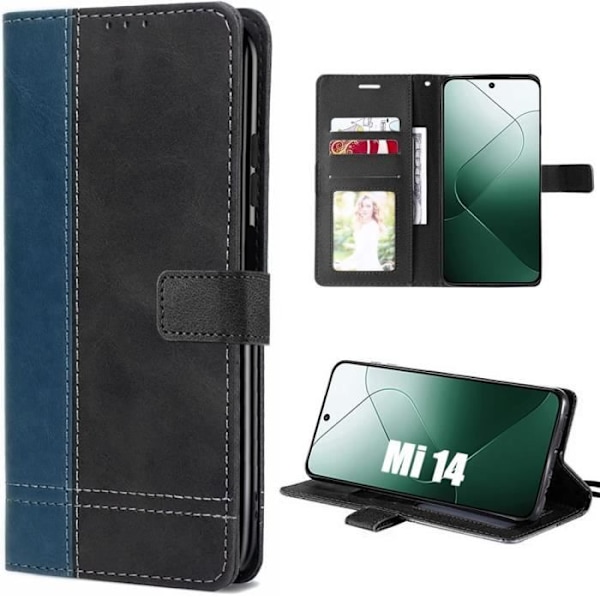 Skyddsskal - Xiaomi - 14 - Stöttålig - PU-läder - Kortfack - Justerbar stativ marinblå