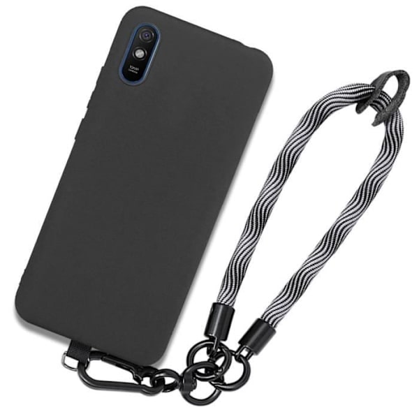 Coque - Xiaomi - Redmi 9A - Svart silikon - Avtagbar snodd - Mjuk Svart grå