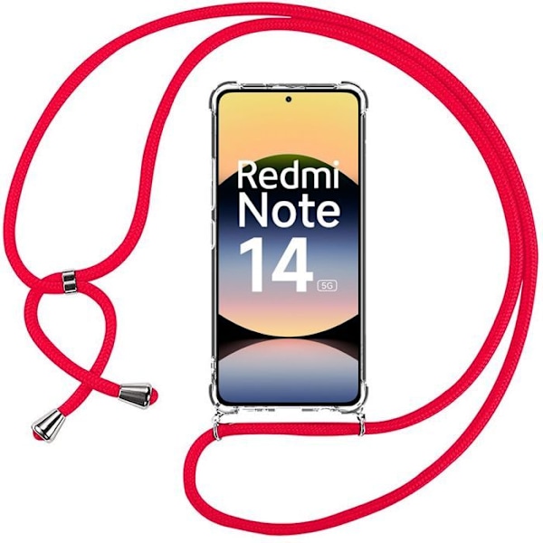 Skydd för Xiaomi Redmi Note 14 5G (ej för 4G) - med Röd Axelrem - E.F.Connection® Transparent