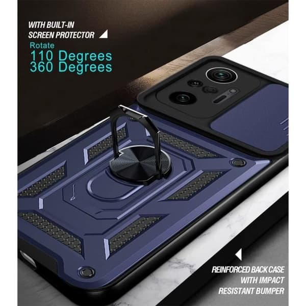 Coque och Tempererade Glas - E.F.CONNECTION - För Xiaomi Redmi Note 10 Pro 5G - Mörkblå - Stötabsorberande - Ring Stöd marinblå
