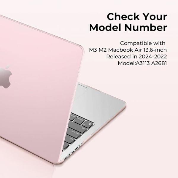 Coque Kompatibel med MacBook Air 13,6 Tum M2 M3 M4 A2681 A3113 A3240, 2022 2024 2025 Utgåva med Touch ID, Skyddsfodral Färg: Kristallrosa