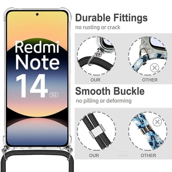 Coque för Xiaomi Redmi Note 14 5G (inte för 4G) - med Vit Snodd - E.F.Connection Transparent