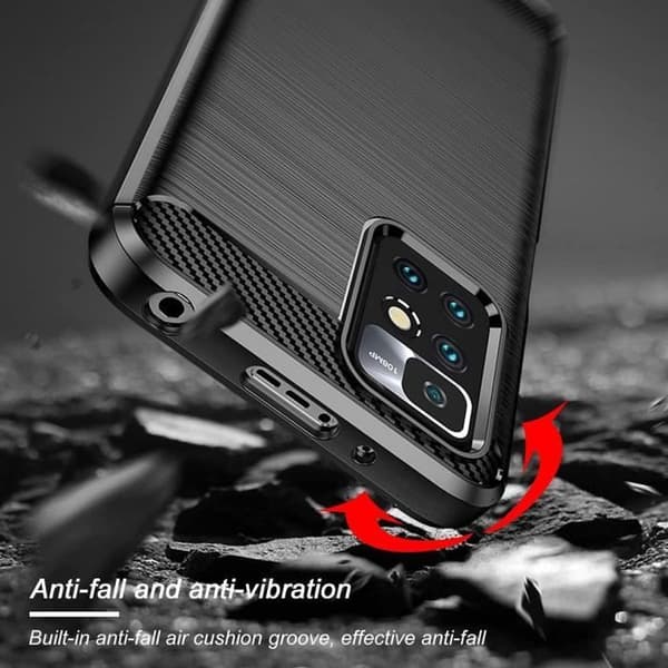 Skyddsskal - E.F.CONNECTION - för Redmi Note 10S - Svart silikon - Stötresistent - Design i stålsträck. Svart