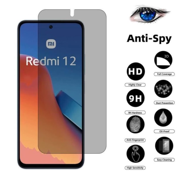 Antispion skyddsglas i härdat glas för Xiaomi Redmi 12 5G-4G - Svart paket med 4 (inte för Redmi Note 12)