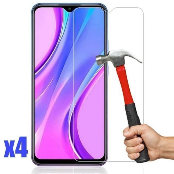 Beskyttelsesfilm - E.F.CONNECTION - Redmi 9 - Pakke med 4 - Hærdet glas - Stødabsorbent Transparent