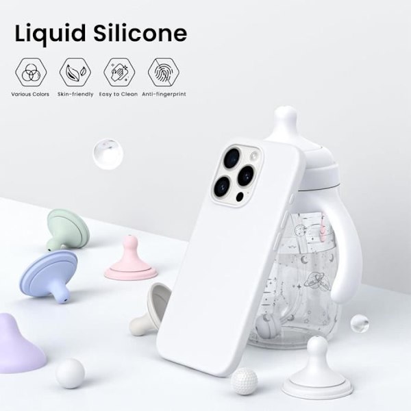 Skydd - iPhone - 15 Pro Max - Silikon TPU - Vit - Skyddsglas Tempererat Vit