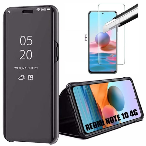 Skyddsfodral för Redmi Note 10 4G - E.F.CONNECTION - Spegeleffekt - Genomskinligt fönster - Svart svart
