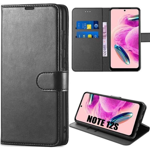Coque - Xiaomi - Redmi Note 12S - PU-läder Svart - Stötskydd - Fäste med flera lägen Svart