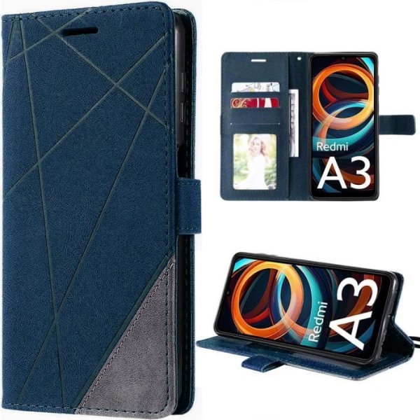 Skyddsskal - Xiaomi - Redmi A3 - Retro PU-läder - Stötsäker - Kortfack och Stativ marinblå