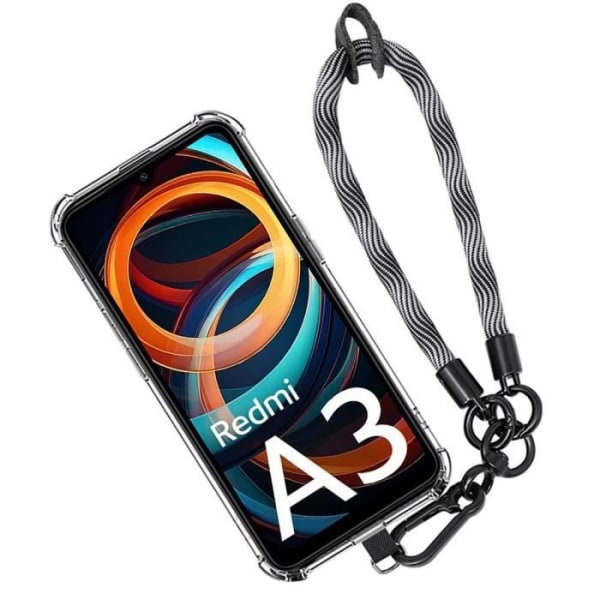 Telefoncase - Xiaomi - Redmi A3 - Transparent Silikone - Aftageligt Håndledsrem - Sort/Grå Klart, grå