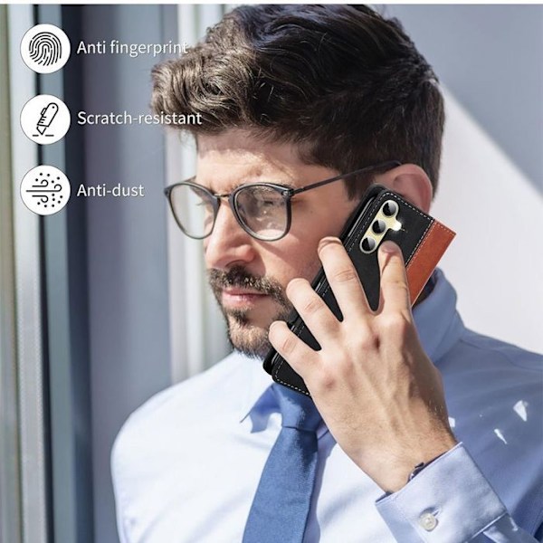 Skal + 2 Härdade Glas för Xiaomi Redmi Note 14 5G (inte för 4G) Skydd i Syntetisk Läder Stöttålig Brun/ Svart Brun svart