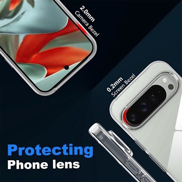 Fodral + 2 härdade glasögon för Google Pixel 9 Pro, mjukt förstärkt skydd Stötsäkert transparent silikon