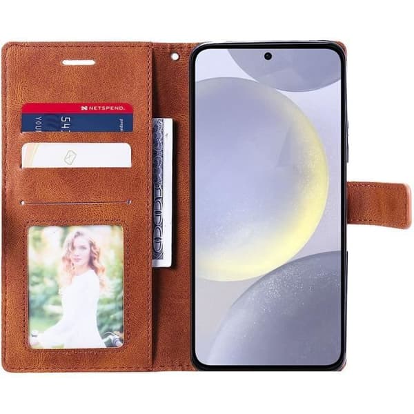 Coque - Efconnection - för Samsung Galaxy S24 Plus - Läderlook - Stötsäker - Mjuk - Brun kastanj