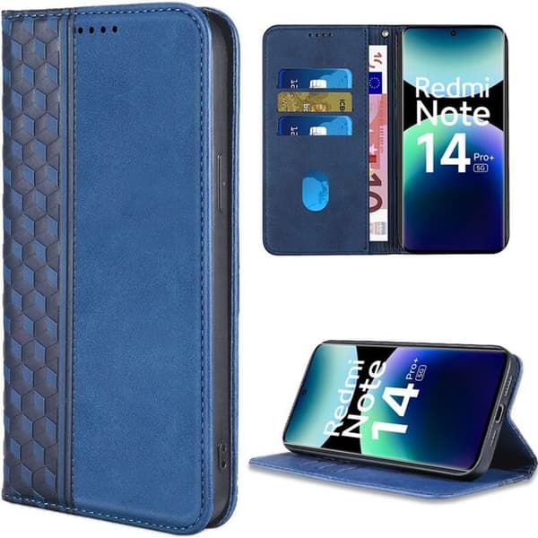 Coque - E.F.CONNECTION - För Xiaomi Redmi Note 14 Pro Plus 5G - Syntetiskt läder - Stöttålig - Mörkblå marinblå