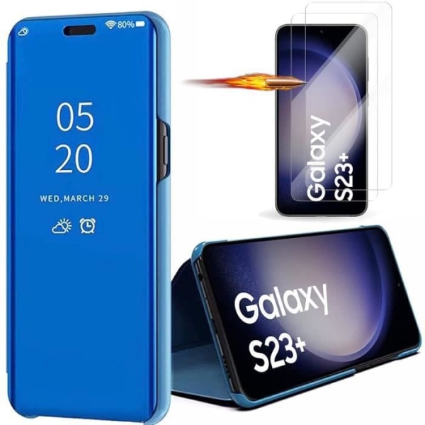 Fodral till Samsung Galaxy S23+ (S23 Plus) Blå spegeleffekt + 2 härdade glasögon Blå