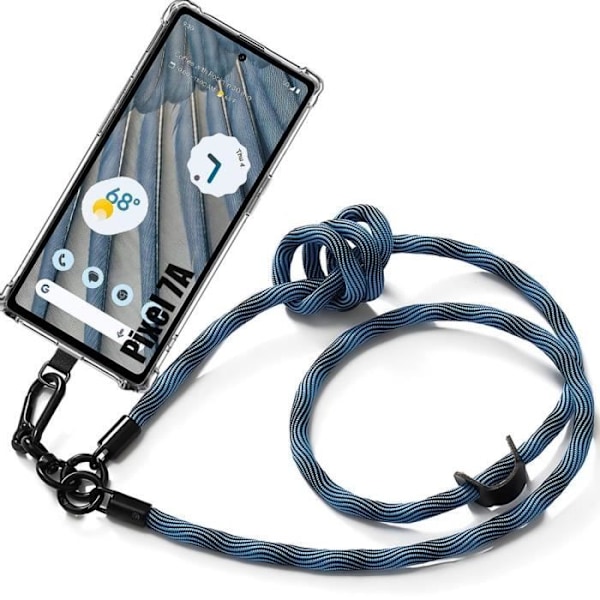 Coque - Google - Pixel 7a - Stødabsorberende Beskyttelse - Aftageligt Snor - Transparent Blå Blå