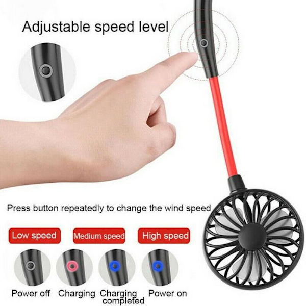 Mini Dual Cooling USB Uppladdningsbar Nackbandsfläkt - Svart