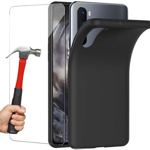 Skyddande Skal - E.F.CONNECTION - Oneplus Nord - Mjuk Silikon Svart - Glas Inkluderat - Precisa Uskärningar Svart