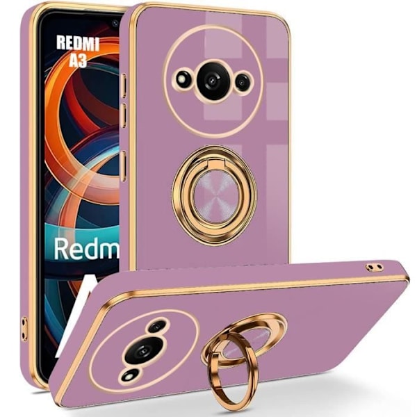 Skyddsskal - Xiaomi - Redmi A3 - Mjuk silikon - Stötbeständig - 360° roterande stativ Lila