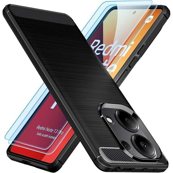 Fodral + 2 härdade glasögon för Xiaomi Redmi Note 13 Pro 4G (ej för 5G) Silikonskydd Svart stållinjemönster