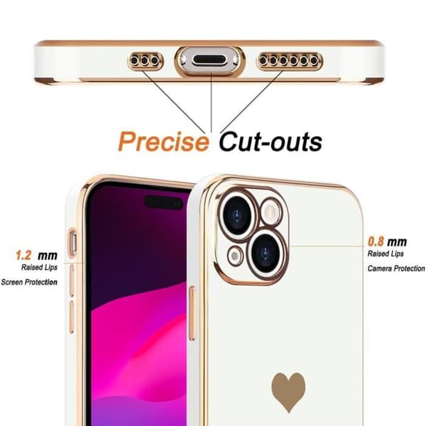 Skydd för iPhone 15 Plus - TPU-skydd - Stötsäker - Repfria - Mjuk - Vit Hjärtat Vit