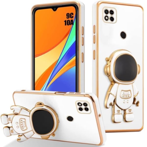 Etui til Xiaomi Redmi 9C - Redmi 10A, hvid anti-ridse silikonebeskyttelse med Space Man Pattern Support