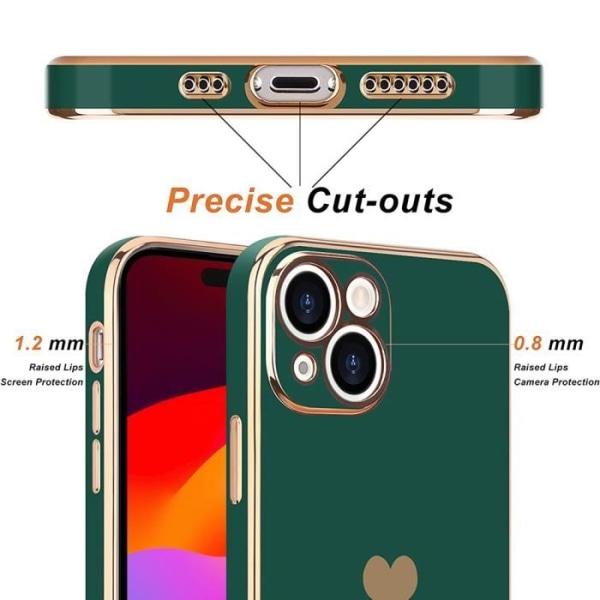 Silikonetui til iPhone 15 Hjertemønster Stødsikker Blødt anti-ridse midnatsgrøn Nattgrönt