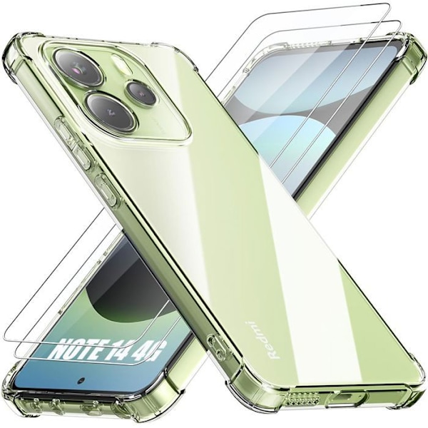 Skyddsfodral för Xiaomi Redmi Note 14 4G (ej för 5G) Transparent TPU-skydd + 2 Härdade Glassskydd Transparent