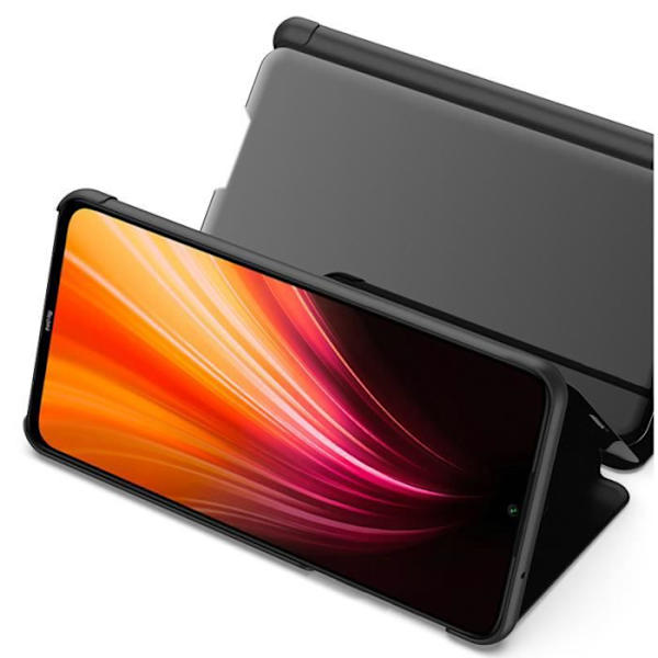 Fodral - Xiaomi - Redmi Note 8 Pro - Mirror Flip Fodral - Härdat glas - Hårt skydd Blå