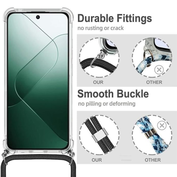 Coque - Xiaomi - 14 - Antichok - Gennemsigtig - Marineblå Snor marinblå