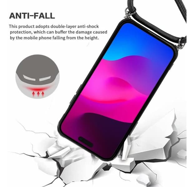 Coque - E.F.CONNECTION - för iPhone 15 Plus - Stötsäker - Justerbar Snodd - Genomskinlig Svart