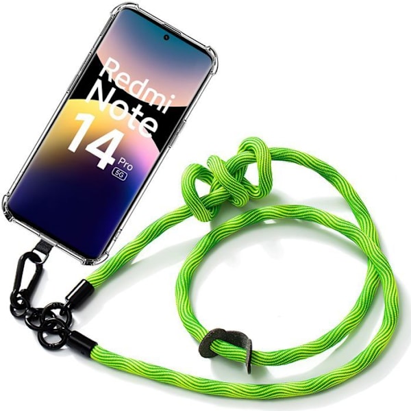Skyddsfodral för Xiaomi Redmi Note 14 Pro 5G (inte för 4G) - med avtagbar grön sladd - E.F.Connection Transparent