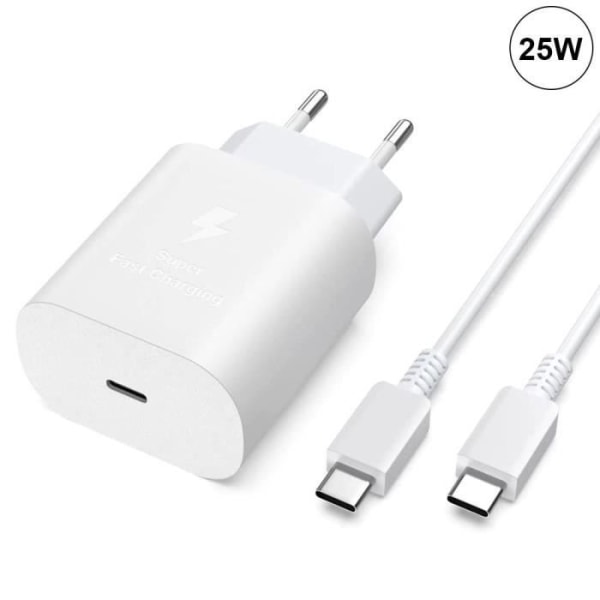 USB-C-laddare 25W - E.F.CONNECTION - USB-C-kabel 1M - Snabbladdare - Kompatibel med OPPO A94 5G Vit