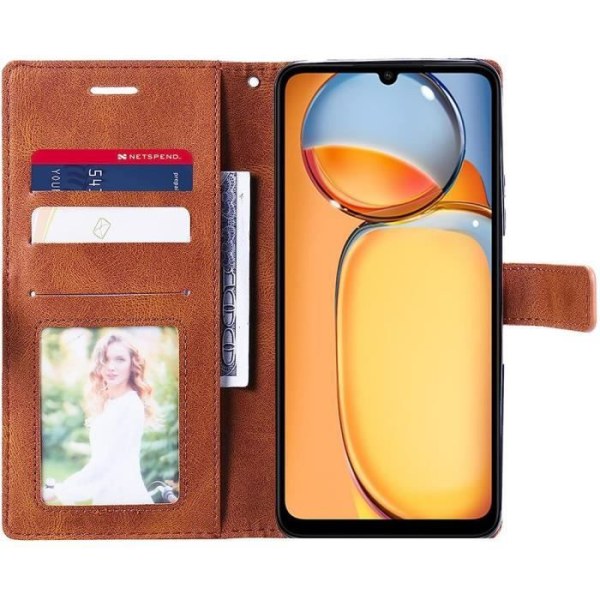 Skyddsfodral för Xiaomi Redmi 13C - MÄRKE - Retrodesign - PU-läder - Magnetisk - Mjuk kastanj