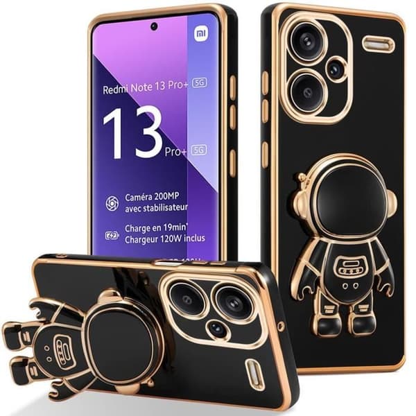 Coque - E.F.CONNECTION - För Xiaomi Redmi Note 13 Pro+ 5G - Stötsäker i silikon - 3D-astronautstöd - Svart Svart
