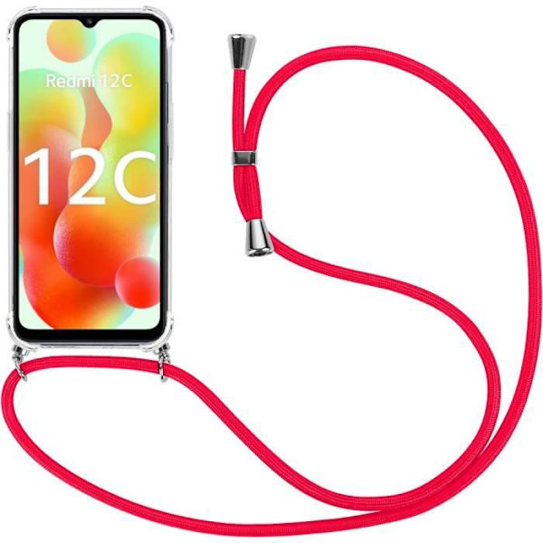 Halsbandsfodral till Redmi 12C - 11A - TPU Stötsäkert förstärkt skydd med halsband Röd