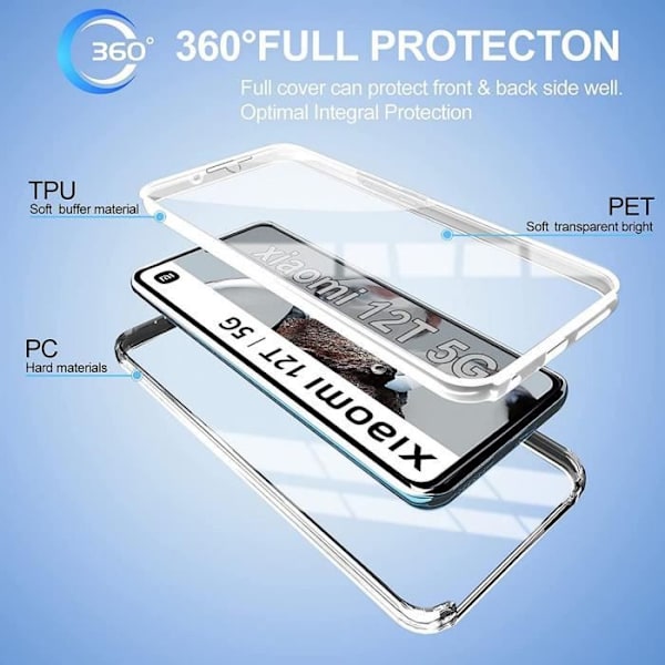 Skyddsfodral för Xiaomi 12T - 12T Pro - 360 Stötsäkert Transparent Heltäcke Transparent